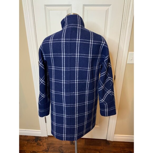 J.Crew Navy Dark Blue & White Windowpane Check Wool Blend Cocoon Coat, Size 2 - Picture 5 of 6